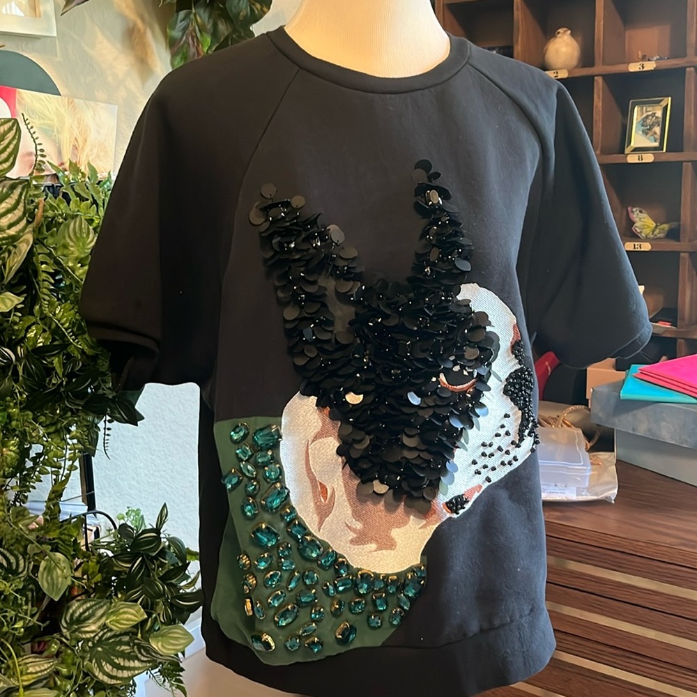 h&m beaded french bulldog sweatshirt sz 6